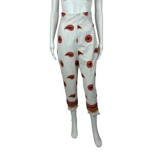 Vintage 60s Pants Women's Extra Small Pink Orange Floral High Waisted Cropped